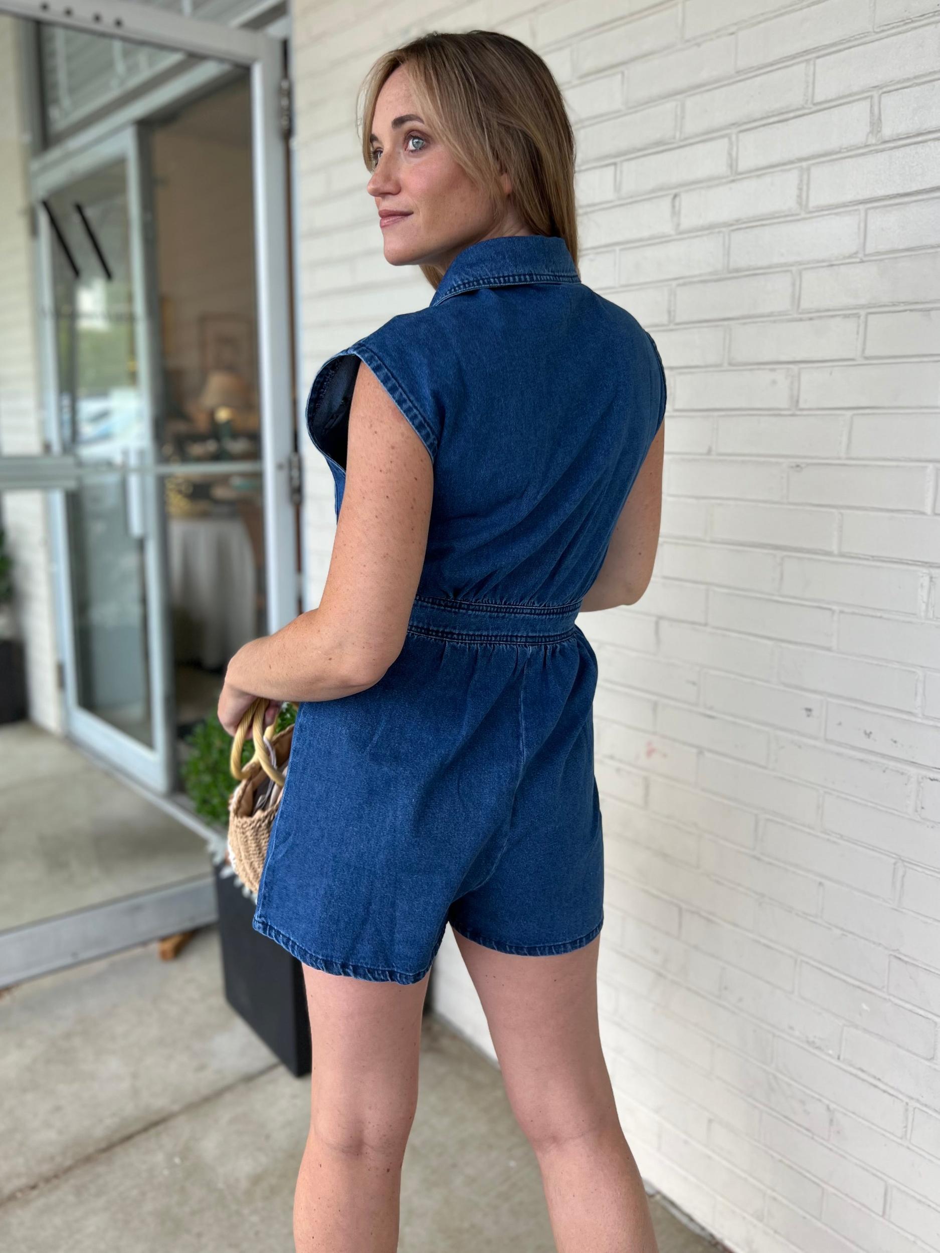 Caroline Button Denim Romper Product Image