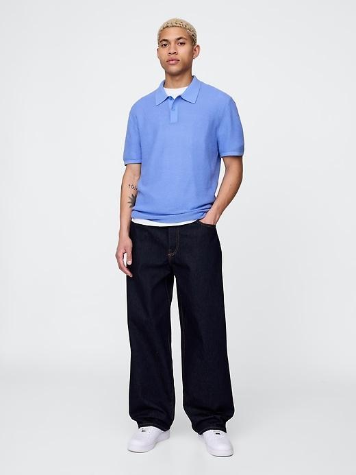 Textured Crochet Polo Shirt Product Image