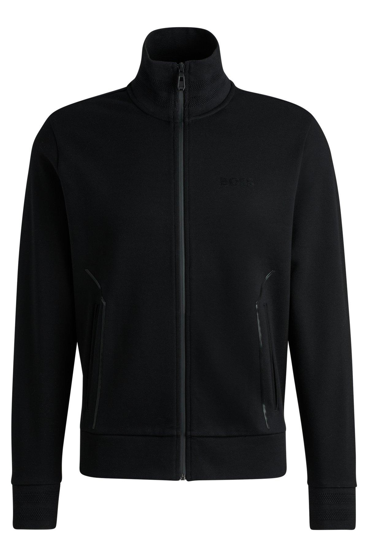 BOSS - Sweatshirt with jacquard collar and cuffs - Black Product Image
