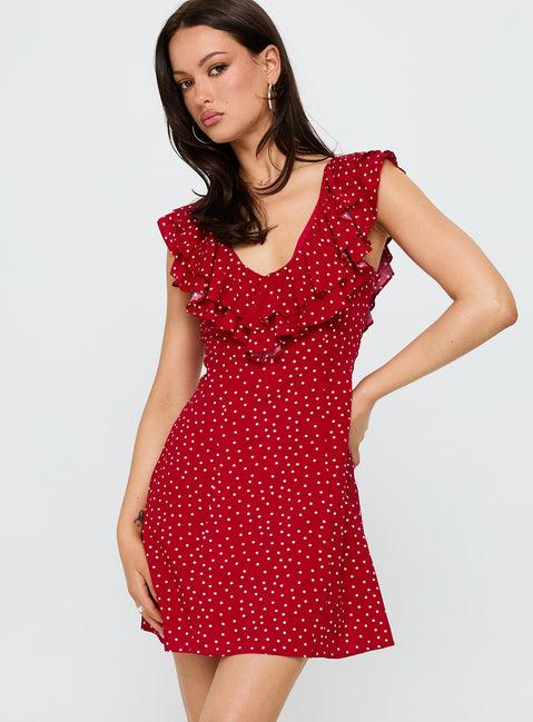 Cherry Schnapps Flutter Mini Dress Red Polka Product Image