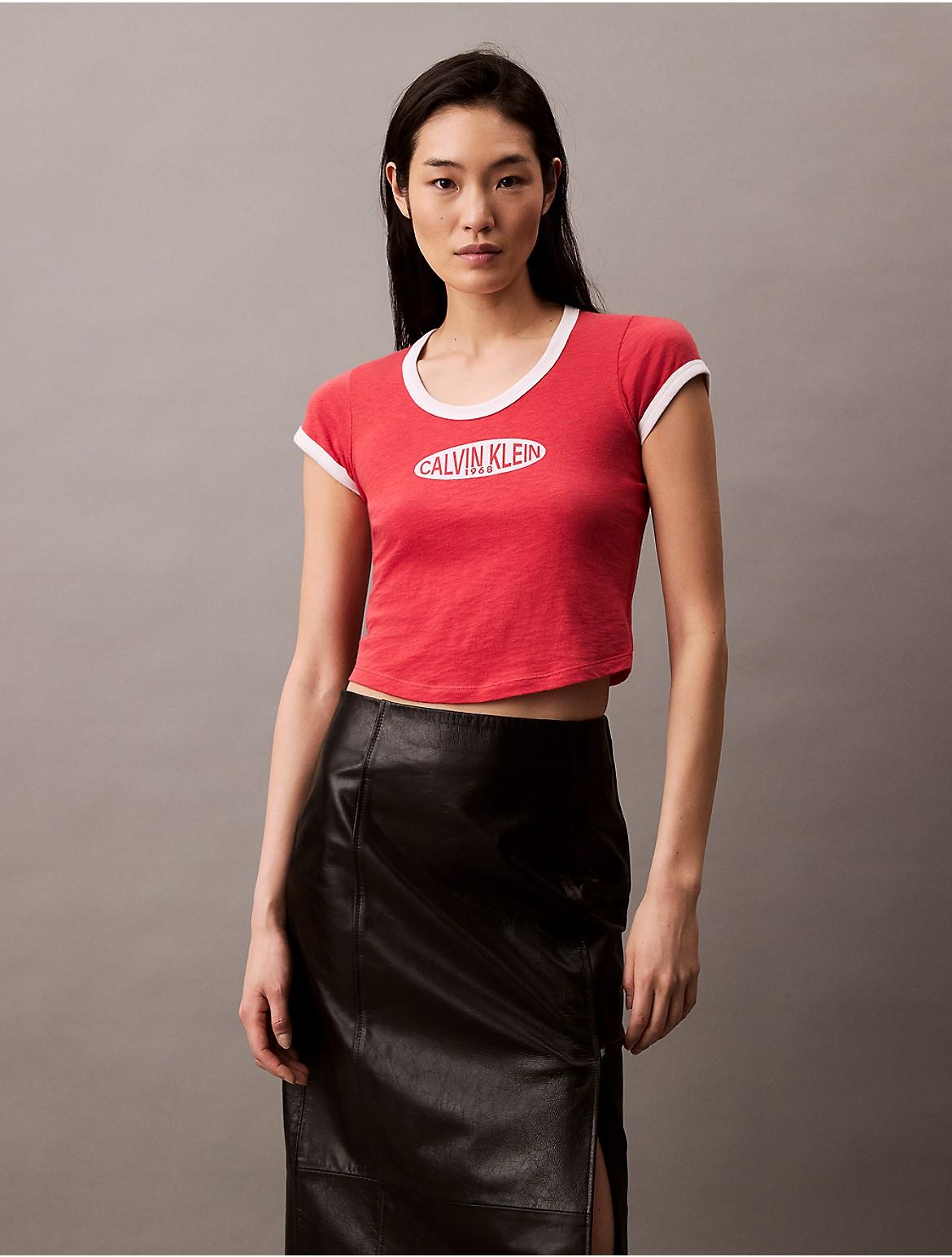 Calvin Klein Womens Cotton Cashmere Baby Tee - Red Product Image