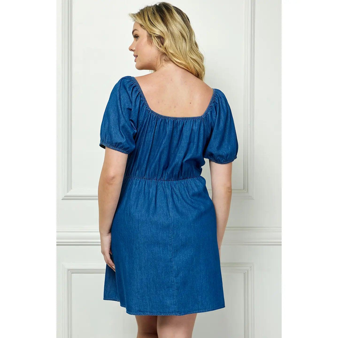 Plus Size Square Neck Wrap Bubble Sleeve Dress Product Image