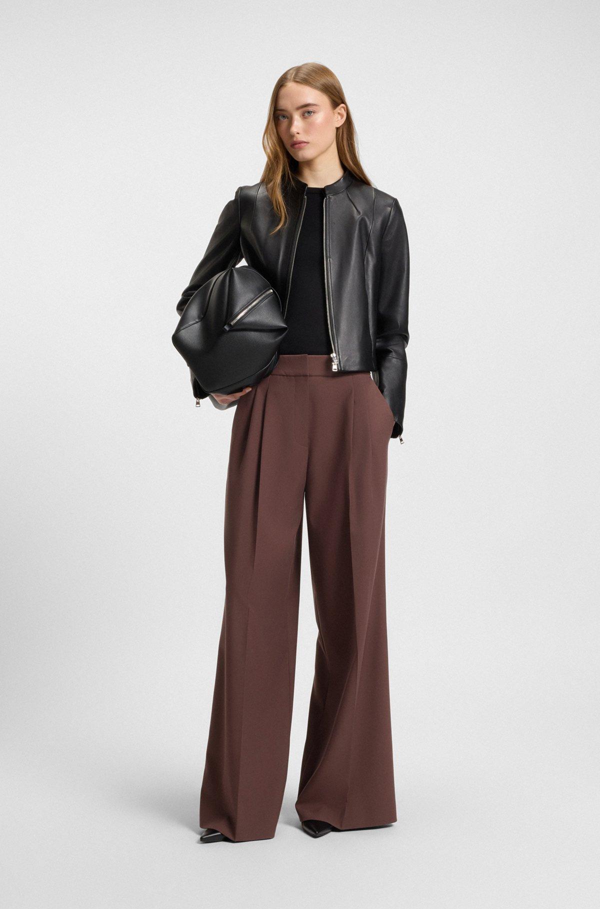 HUGO - Relaxed-fit pants in stretch fabric with wrap effect - Dark Brown Product Image