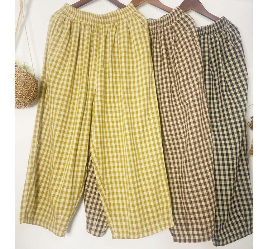 High Rise Gingham Baggy Pants Product Image
