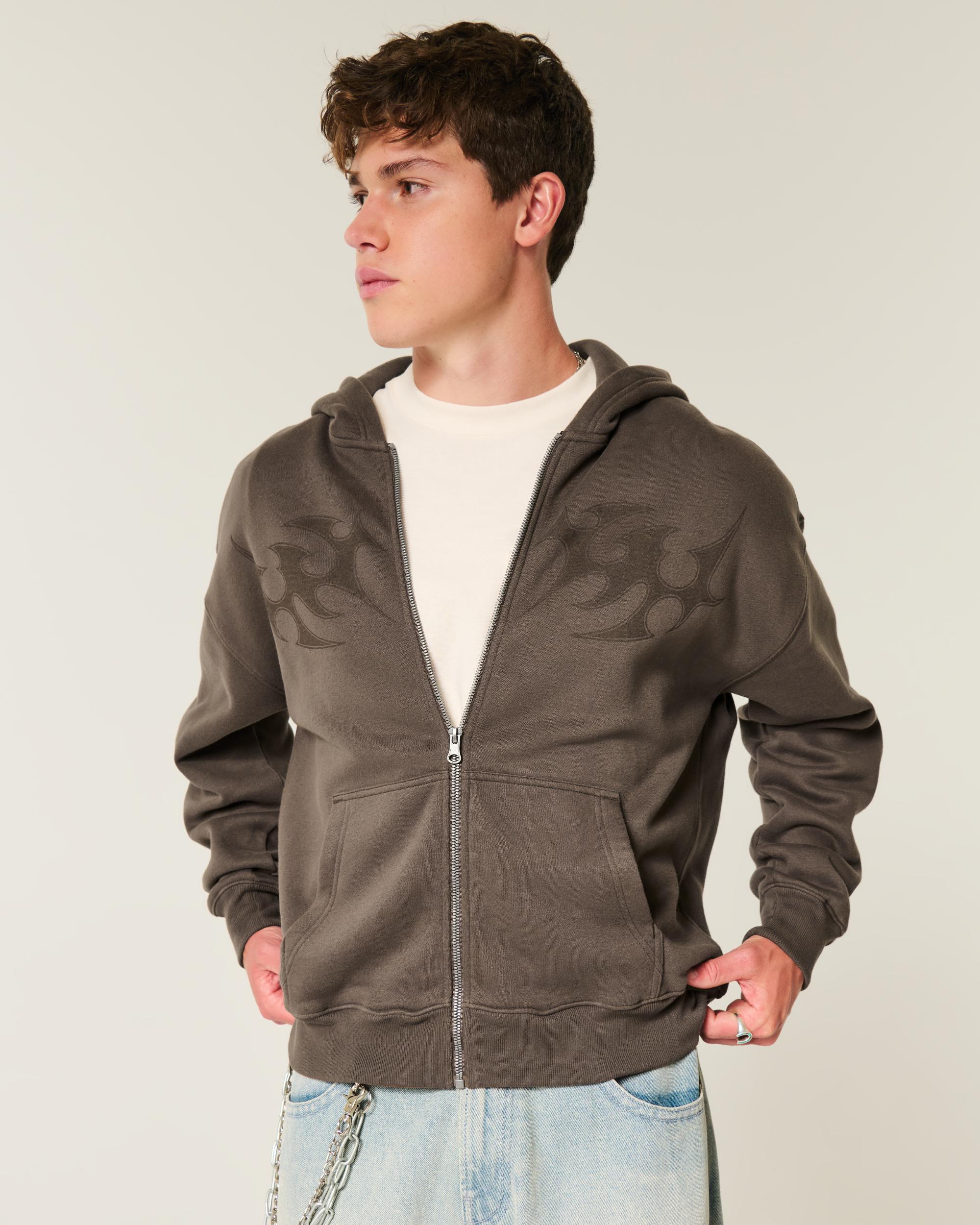 Boxy Flame Graphic Zip-Up Hoodie Product Image