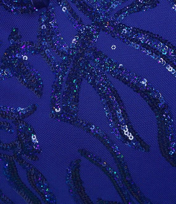 B. Darlin Sequin V-Neck Spaghetti Strap Lace Up Fitted Dress Product Image