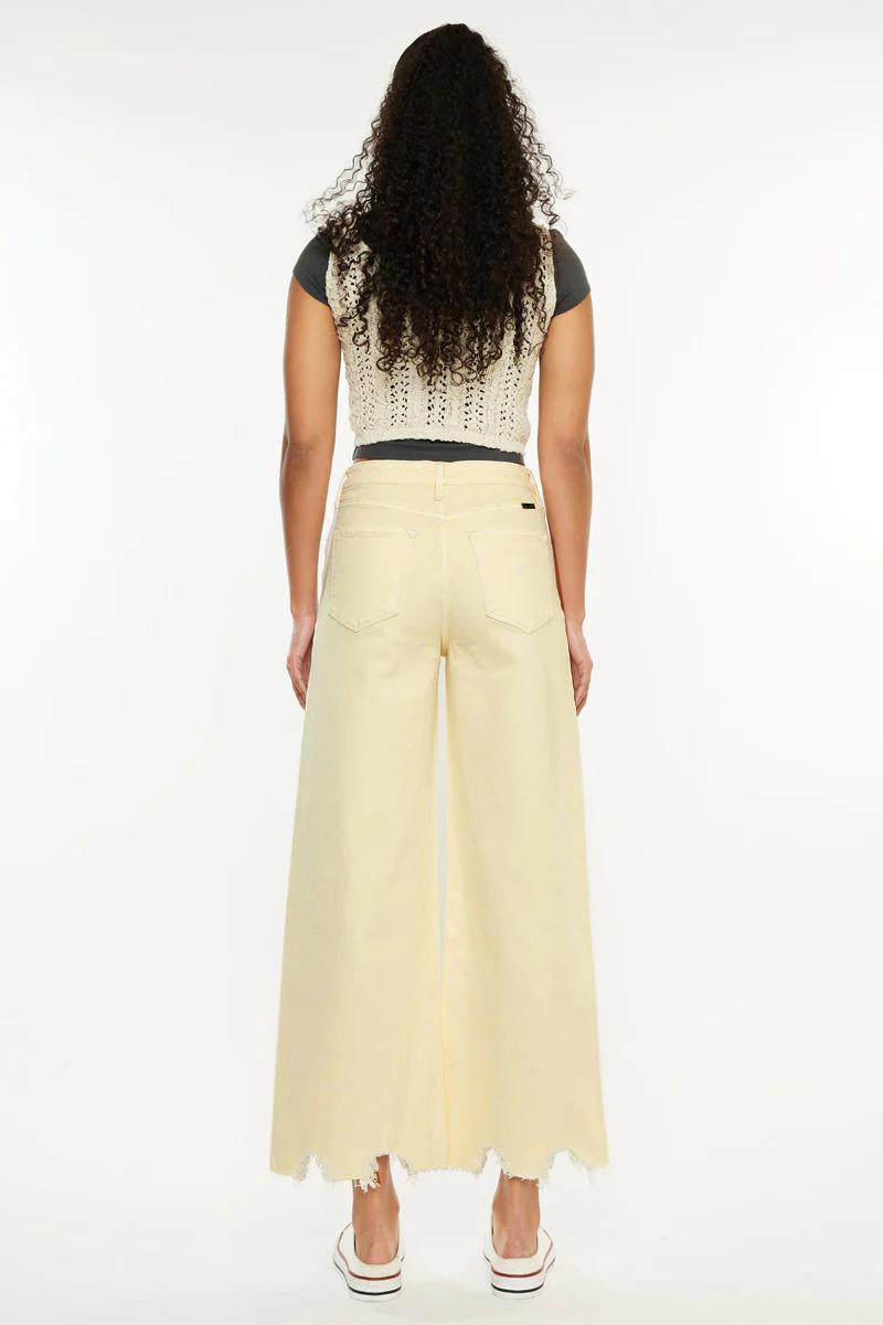 Cropped Wide Leg Jeans - olive and ecru Product Image