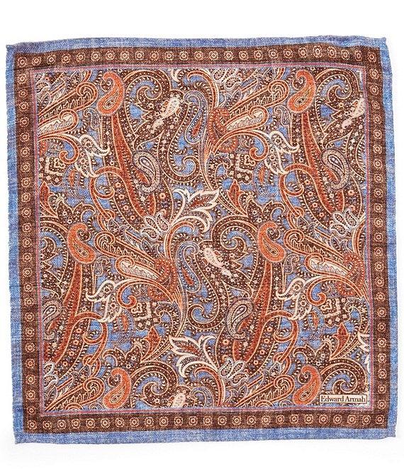Edward Armah Classic Exploded Paisley Reversible Silk Pocket Square Product Image