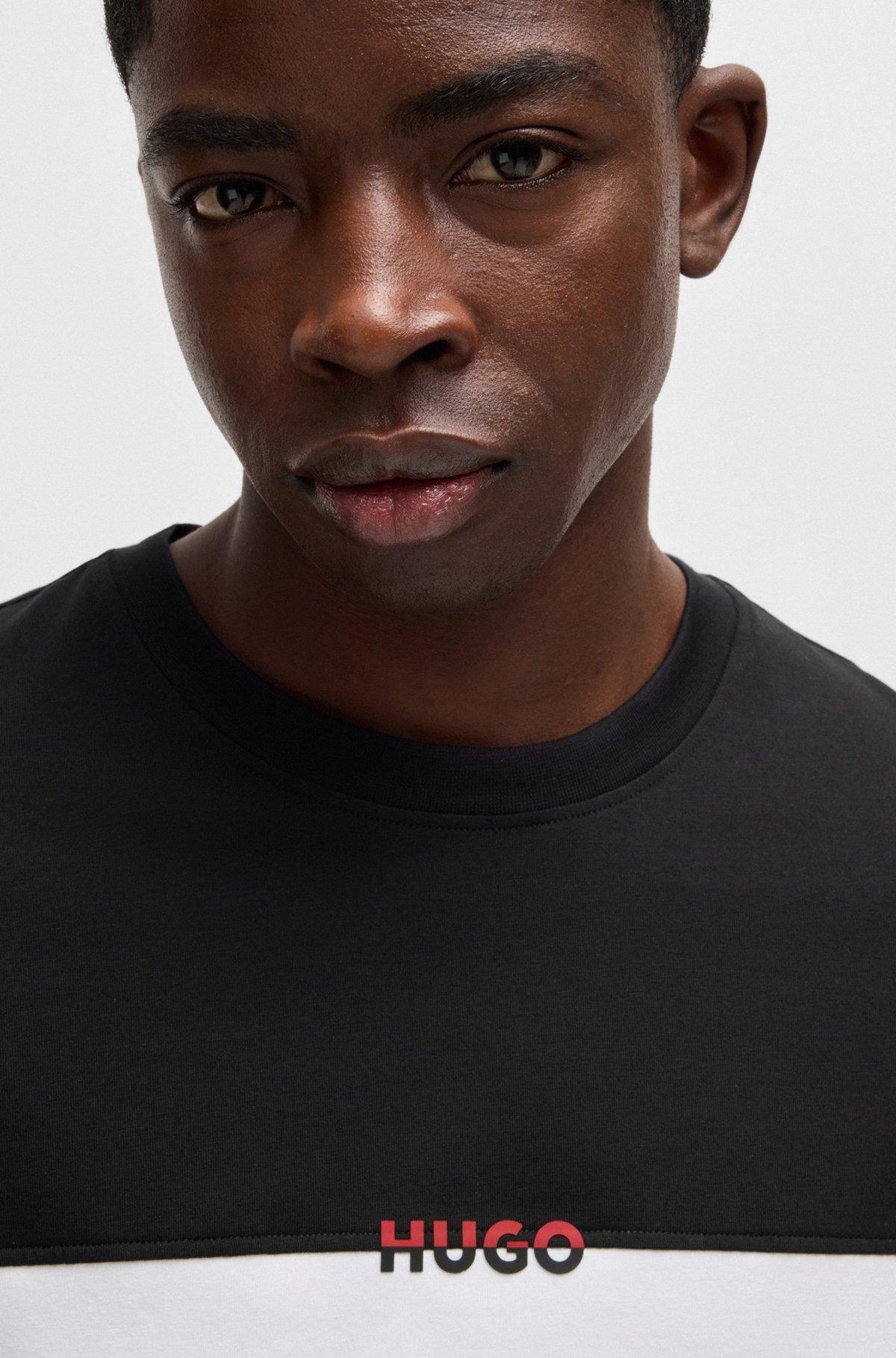 Stretch-cotton pajama T-shirt with color-blocking Product Image