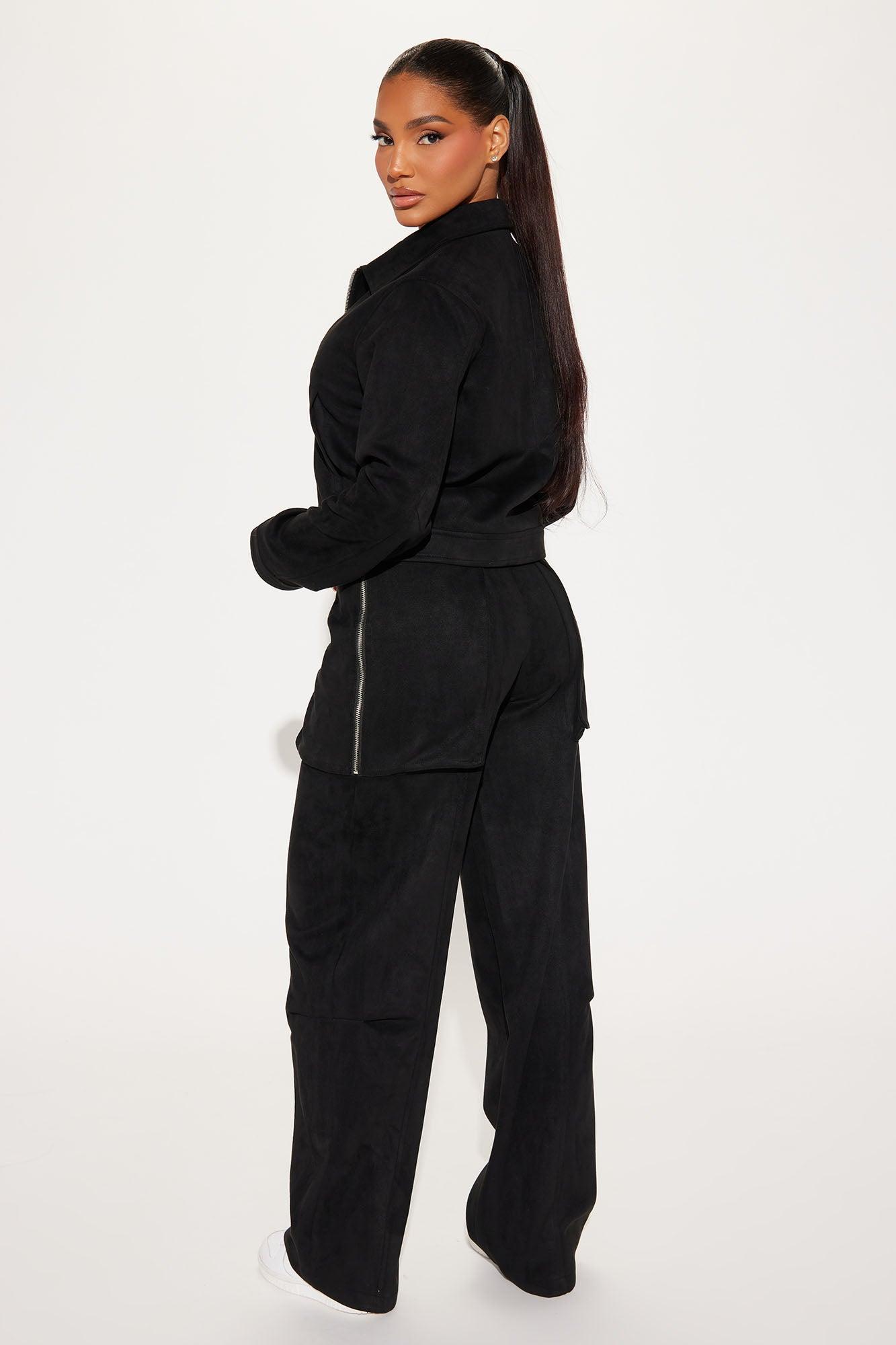 Farah Faux Suede Pant Set - Black Product Image