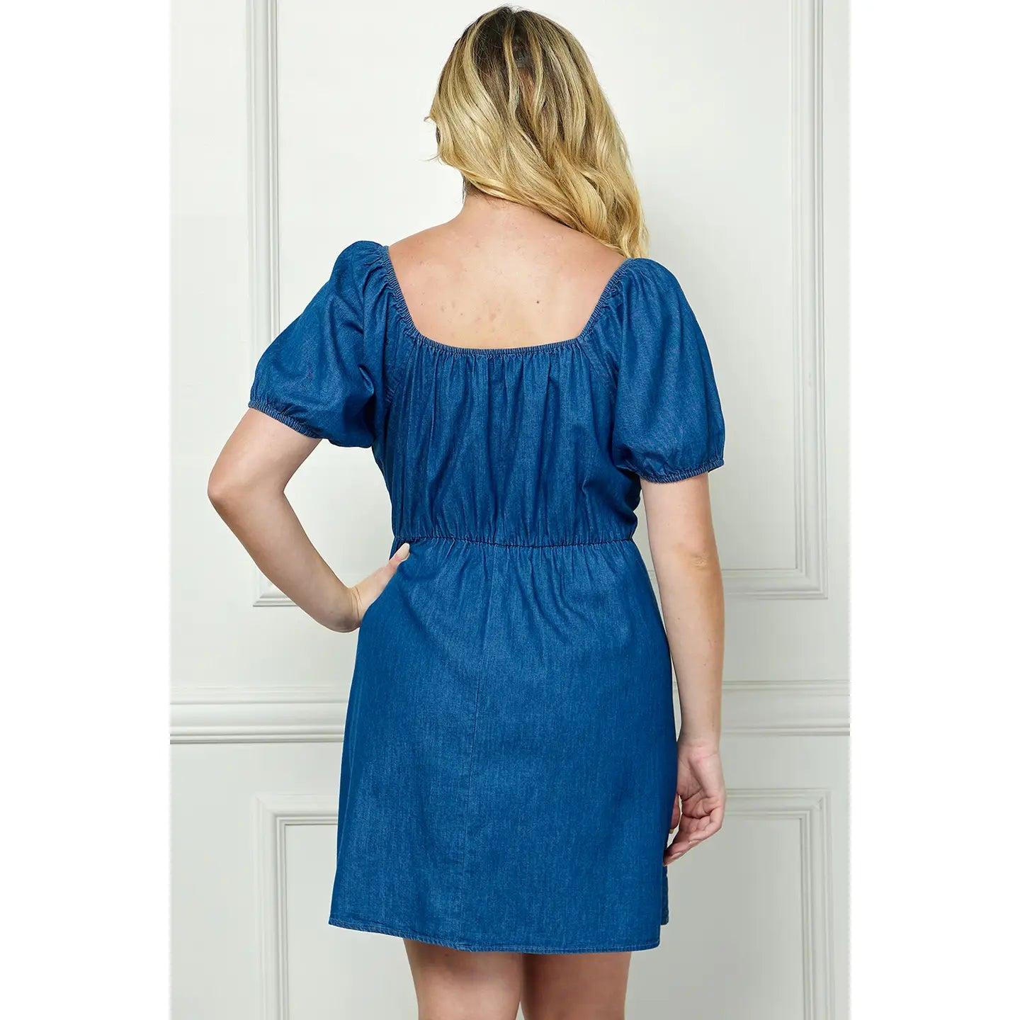 Plus Size Square Neck Wrap Bubble Sleeve Dress Product Image