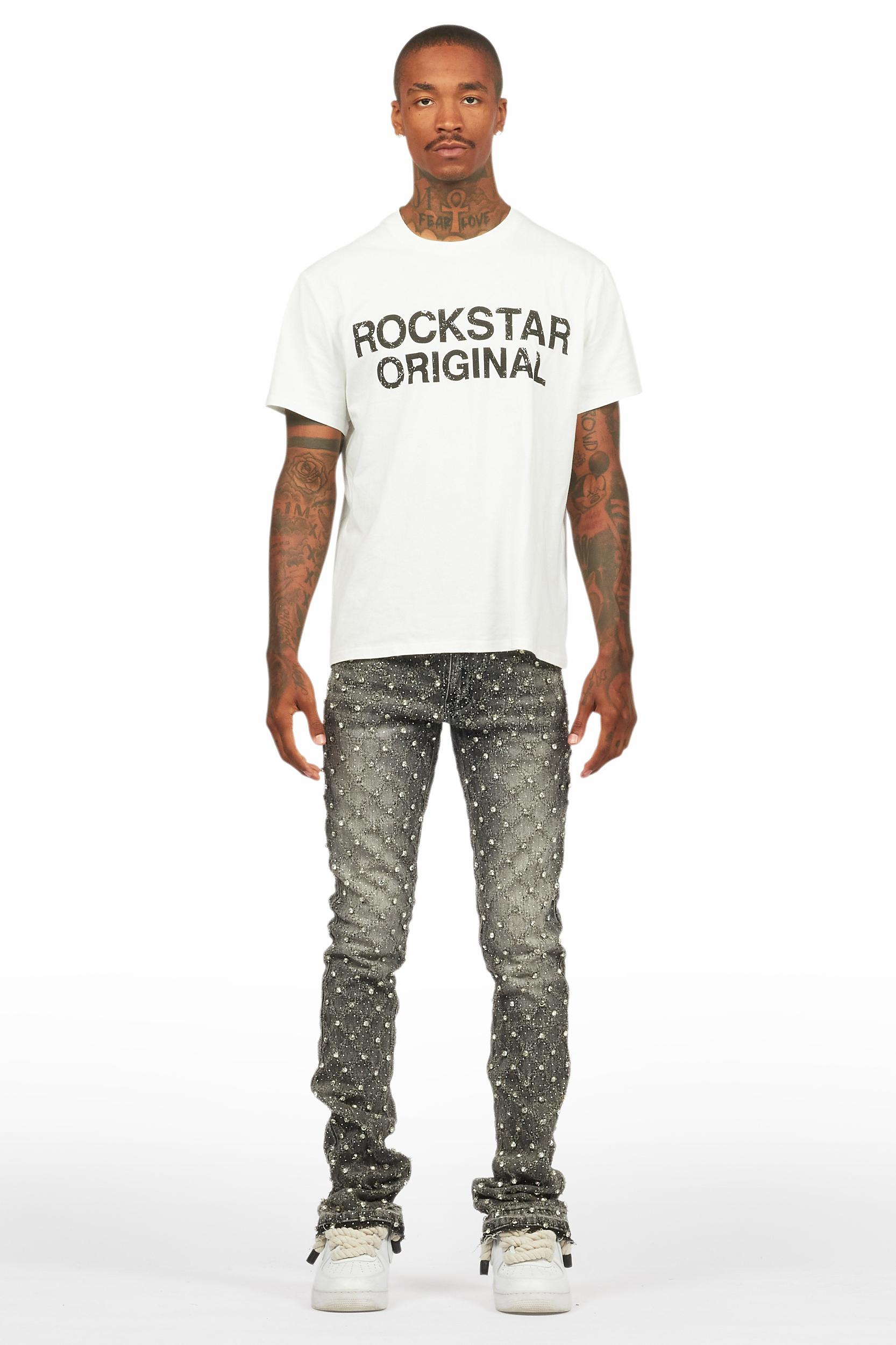 Glit Grey Rhinestone Stacked Flare Jean Male Product Image