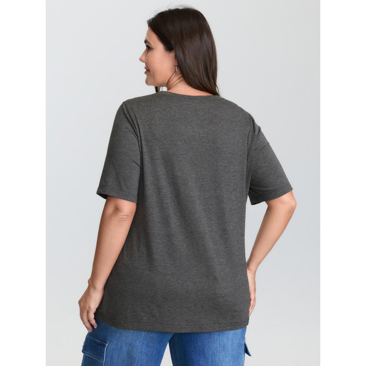 Plus Size Floral Print Stretchy Round Neck T-Shirt DimGray Women Playful Animals Round Neck Casual T-shirts BloomChic 30/6X Product Image