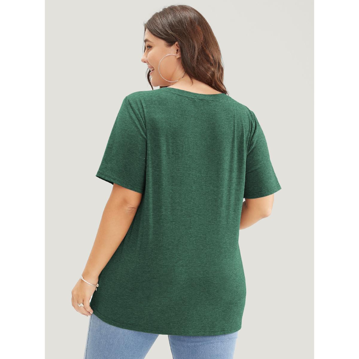 Plus Size Letter Print V Neck T-shirt Emerald Women Casual Positive slogan Dailywear T-shirts BloomChic 18-20/2X Product Image