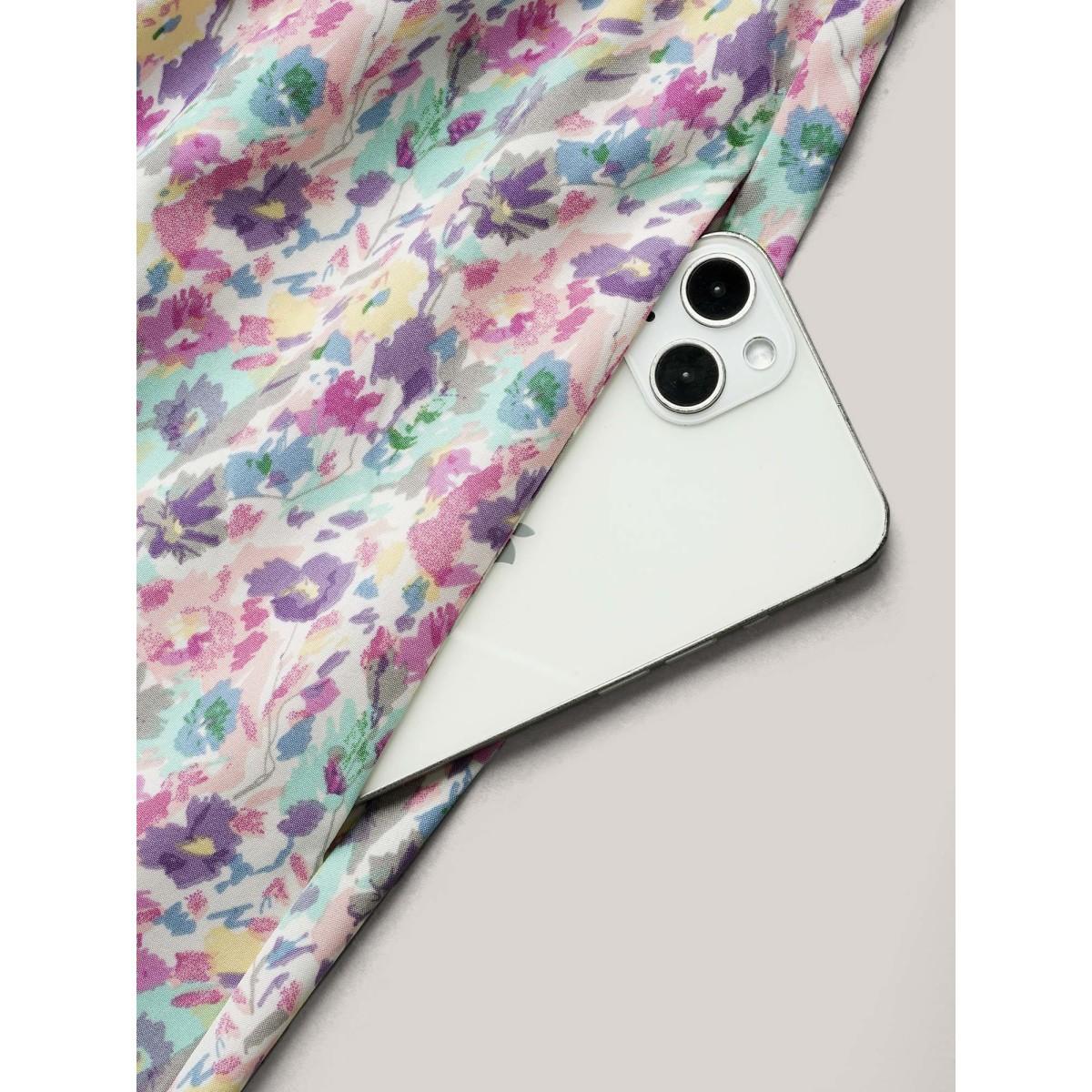 Plus Size Smocked Waist Floral Ties Tiered Maxi Dress Multicolor Women Timeless Tie knot Square Neck Short sleeve Curvy BloomChic 30/6X Product Image