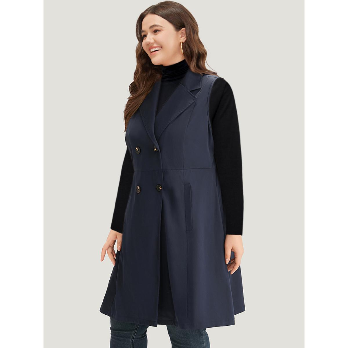 Plus Size Plain Pocket Button Through Suit Collar Coat Women DarkBlue Casual Plain Ladies Dailywear Winter Coats BloomChic 28/5X Product Image