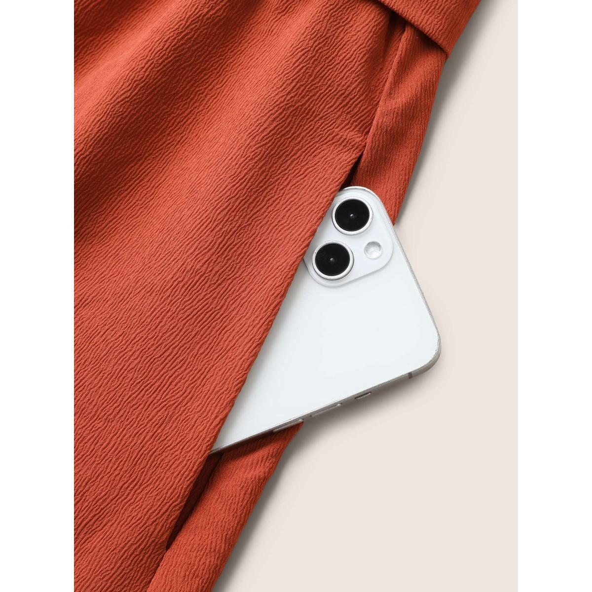 Plus Size Plain Textured Frill Trim Button Detail Dress Russet Women Resort Frill Trim Heart neckline Sleeveless Curvy BloomChic 22-24/3X Product Image