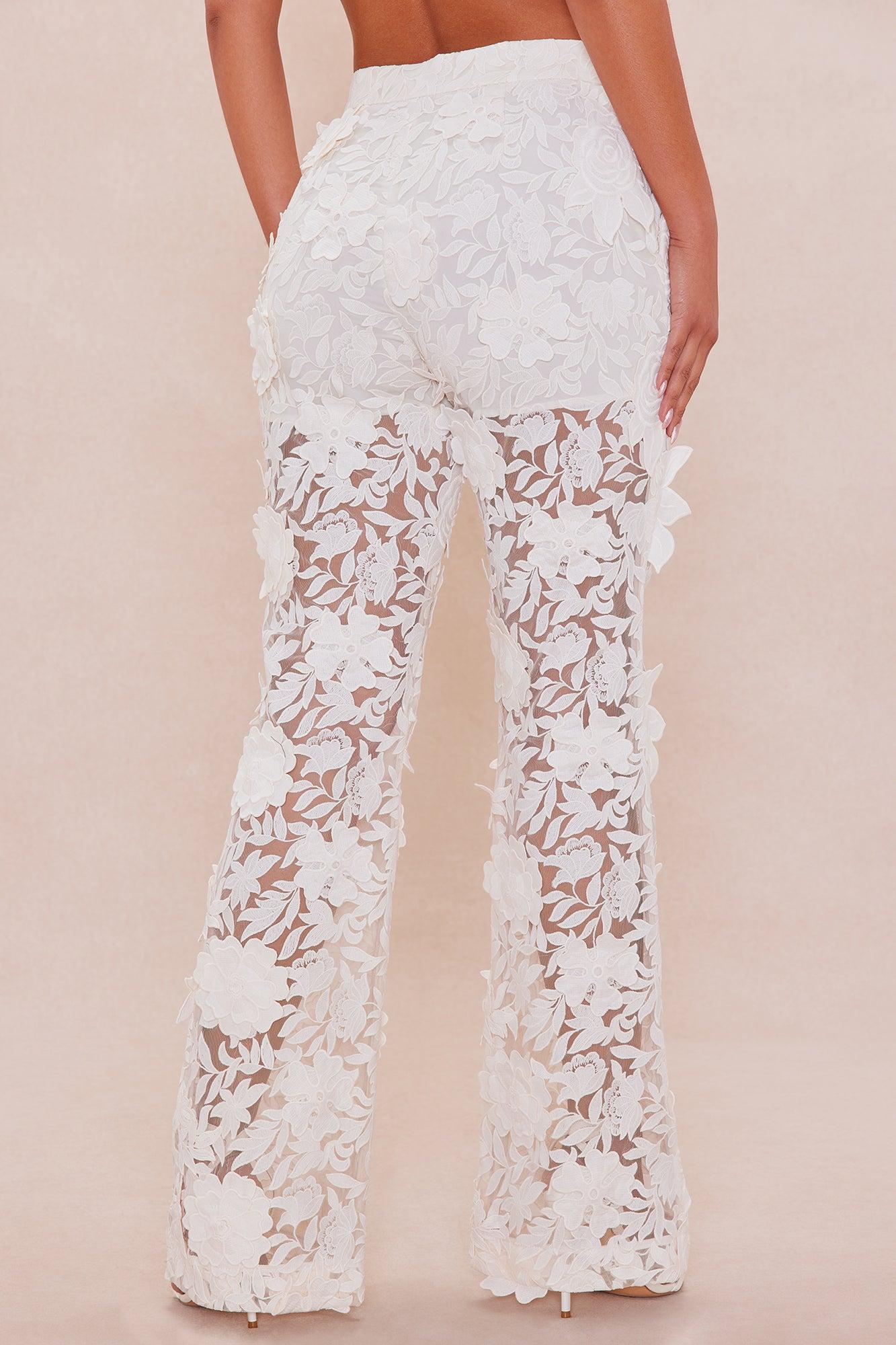 Catalina Embroidered Pant - Cream Female Product Image