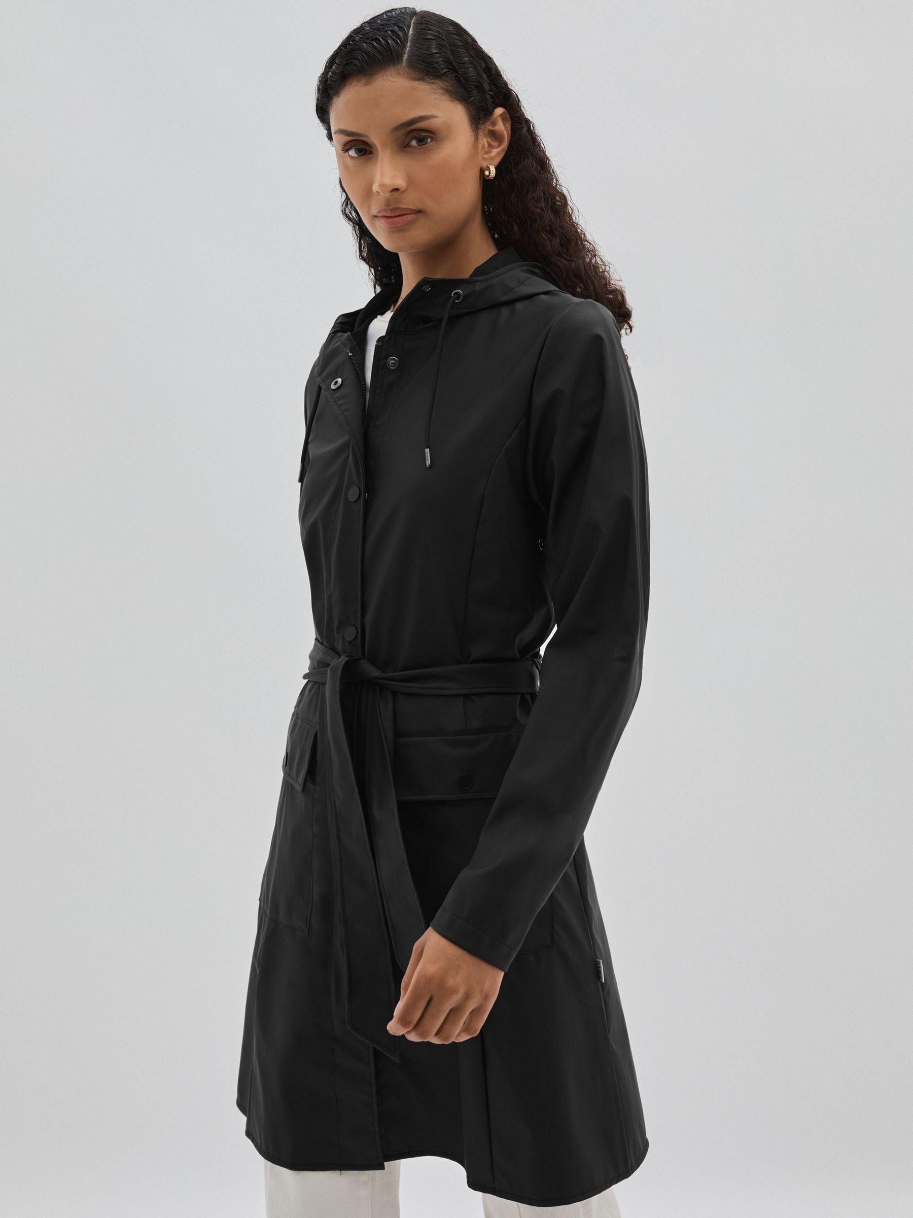Rains Belted Black Raincoat in Black Product Image