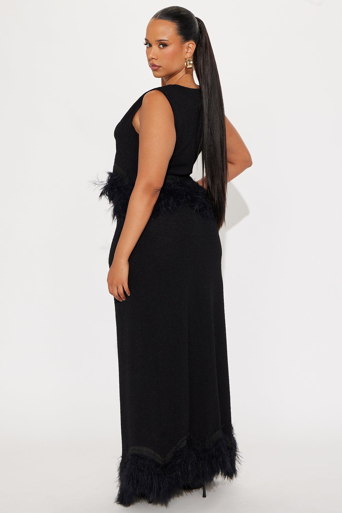 Selena Feather Trim Maxi Skirt Set - Black Female Product Image