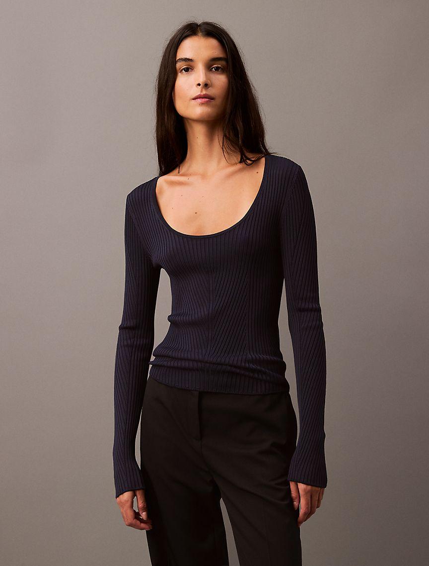 Scoop Neck Rib Sweater Product Image