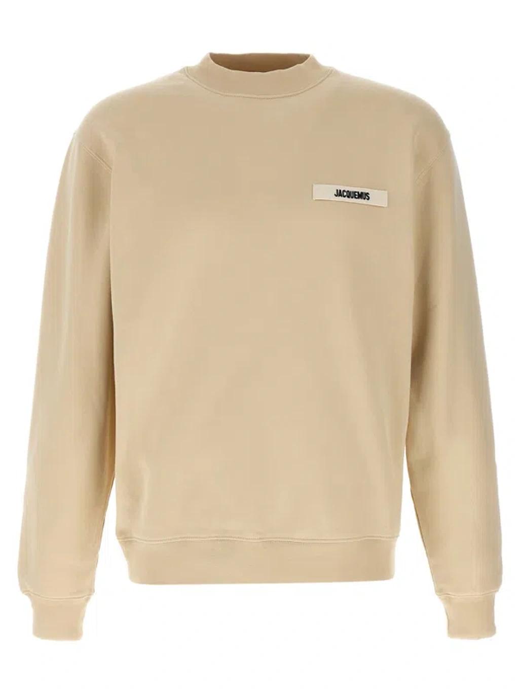 JACQUEMUS Organic Cotton Fleece Sweatshirt With Gros-grain Logo In Neutral Product Image
