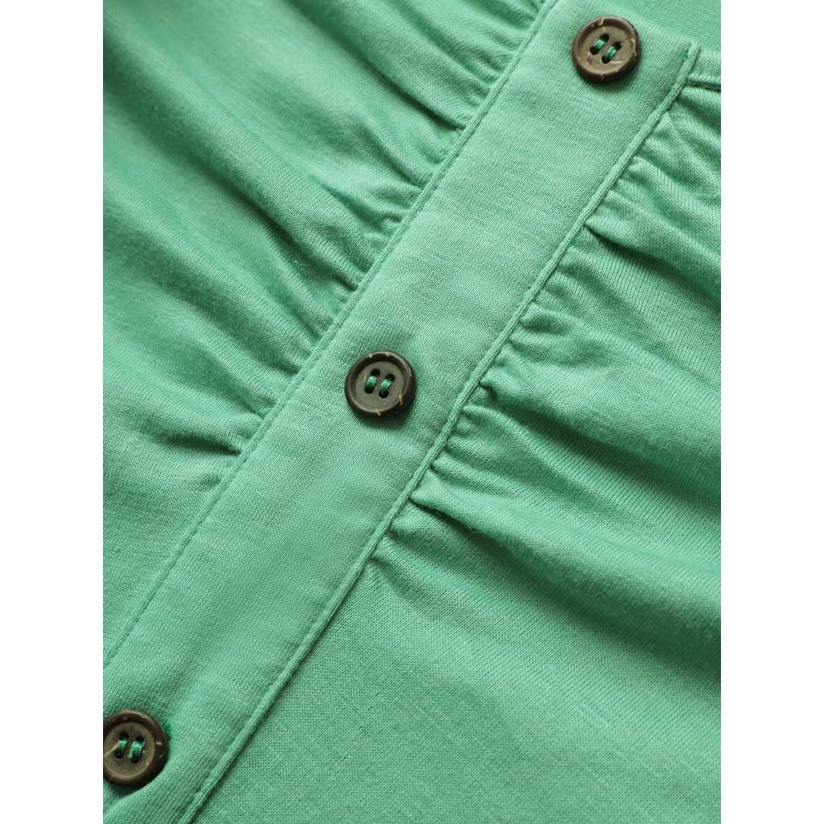 Plus Size Solid Ruched Button Detail Adjustable Straps Dress Mint Women Casual Non V-neck Sleeveless Curvy Midi Dress BloomChic 26/4X Product Image