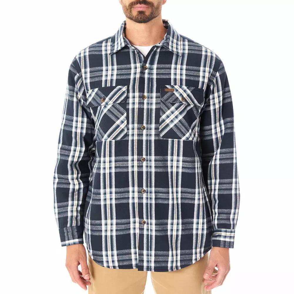 Men's Smith's Workwear Faux Sherpa Lined Flannel Shirt Jacket, Size: XXL, Blue Black 616 Product Image