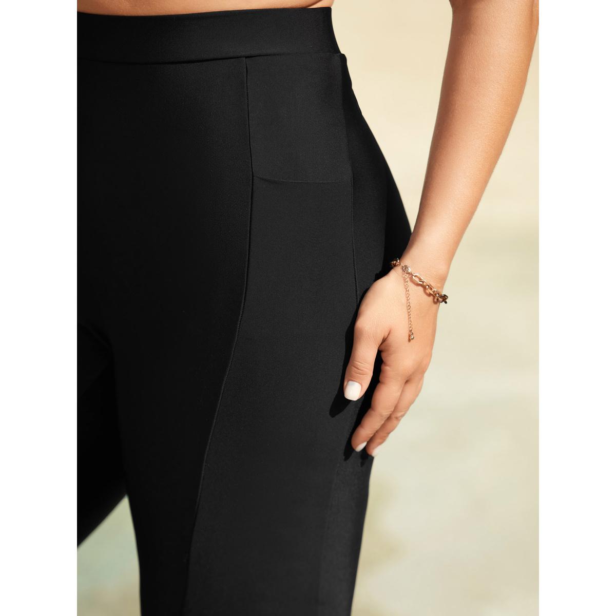 Plus Size Mid Rise Cropped Tight Swim Pants Women's Swimwear Black Resort High stretch Skinny High Rise Side seam pocket Curve Swim Bottoms BloomChic 14-16/1X Product Image