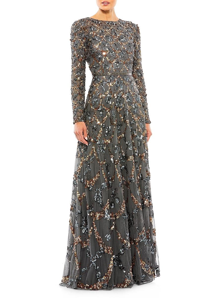 Womens Bead & Sequin-Embellished A-Line Gown Product Image