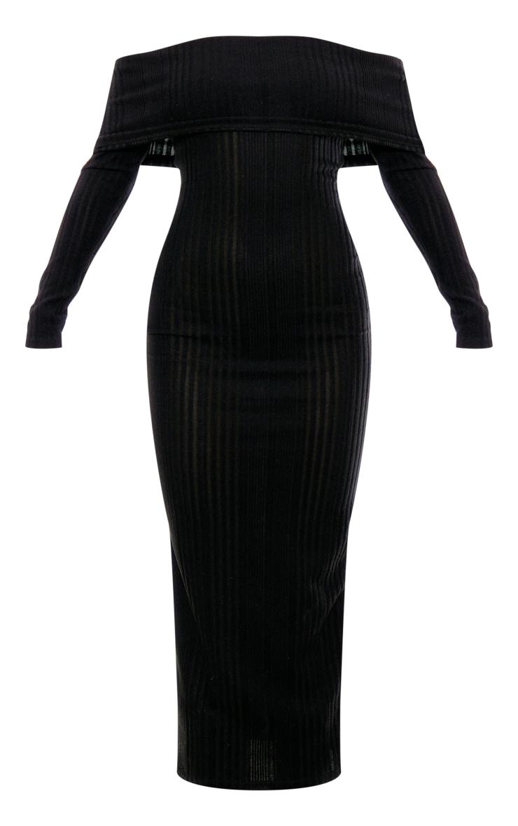 Black Brushed Rib Oversized Bardot Maxi Dress Product Image