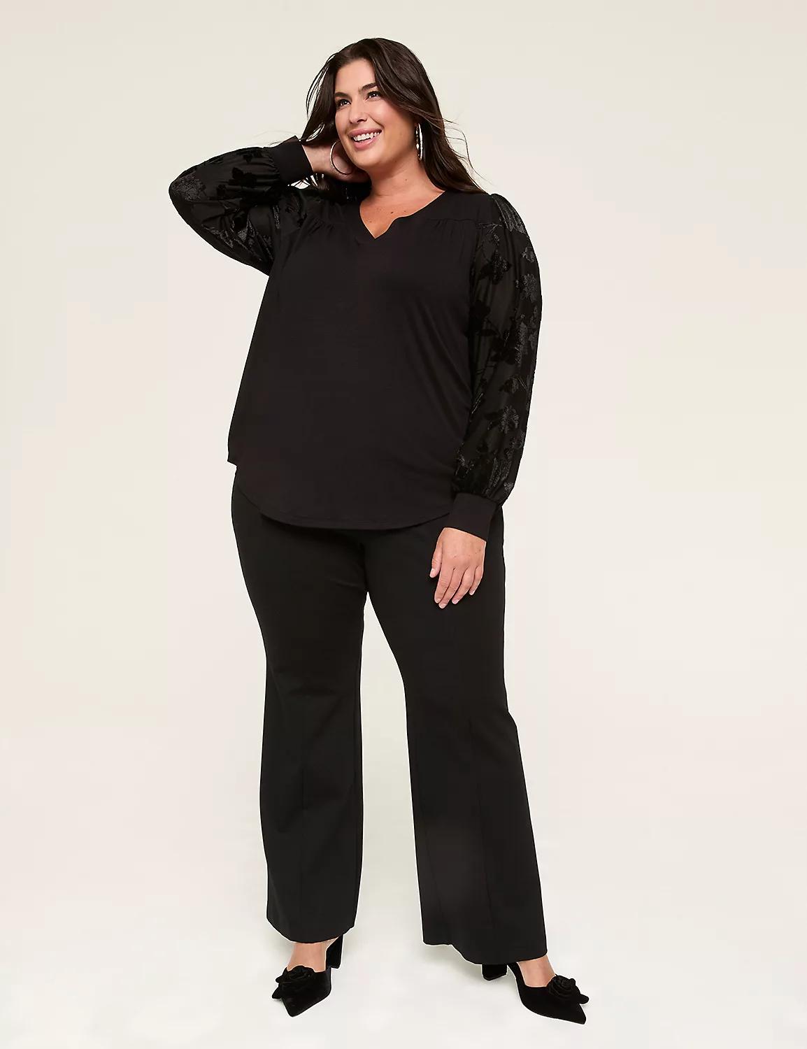 Mesh-Sleeve Pleat-Front Top Product Image