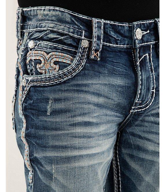 Rock Revival Isaiah Fleur-de-Lis Straight Leg Distressed Jeans Product Image