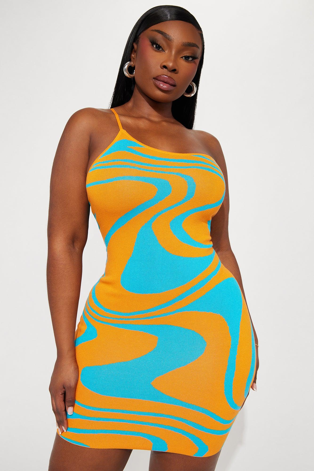 Swirl Sweater Mini Dress - Orange/combo Product Image