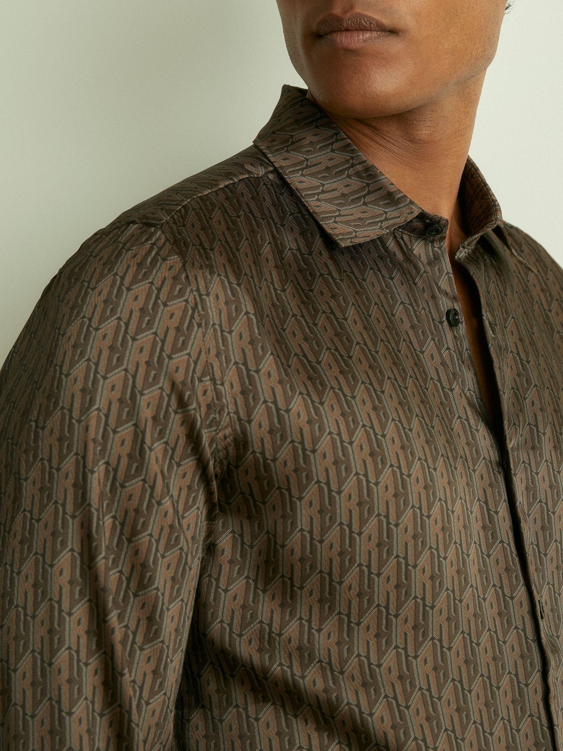 Monogram-Print Twill Shirt in Dark Brown Product Image