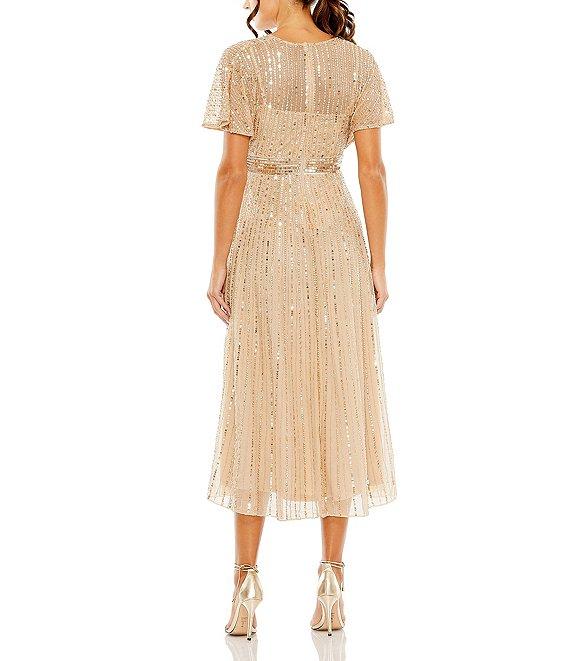 Mac Duggal Flutter Sleeve Embellished Chiffon A-Line Midi Dress Product Image