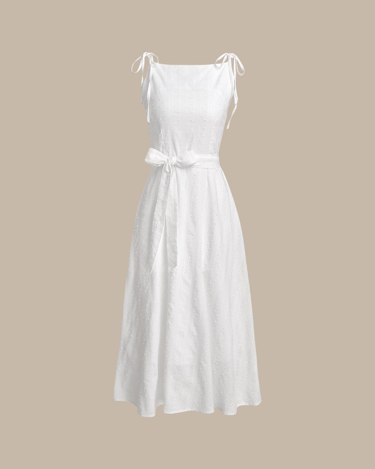 White Textured Square Neck Slip Midi Dress Product Image