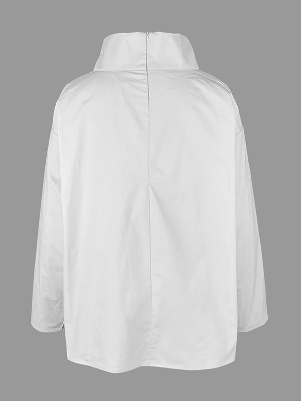 Long Sleeves Loose Solid Color High Neck T-Shirts Tops Product Image