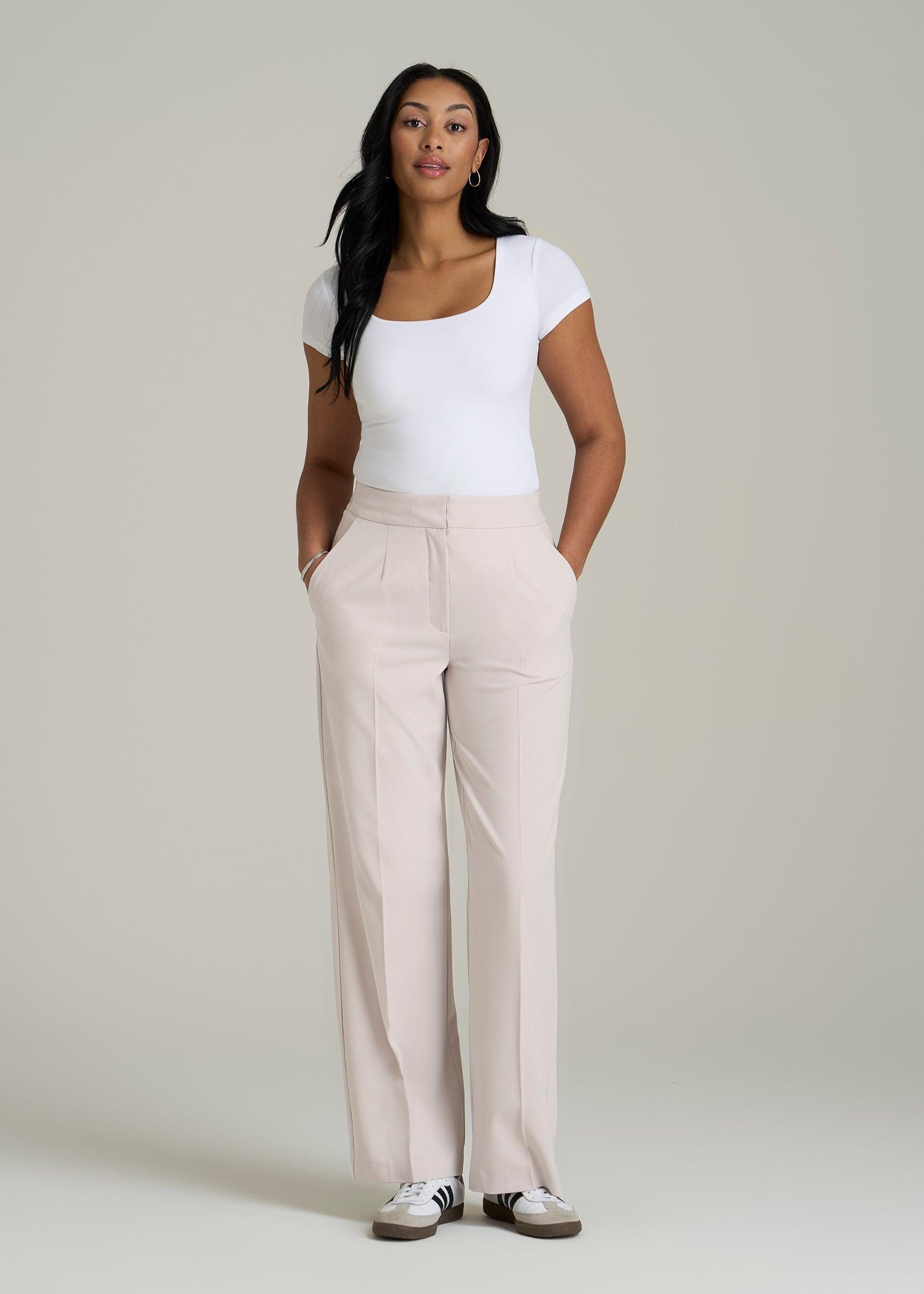 Flat Front Wide Leg Dress Pants for Tall Women in Drywall Tan Female Product Image