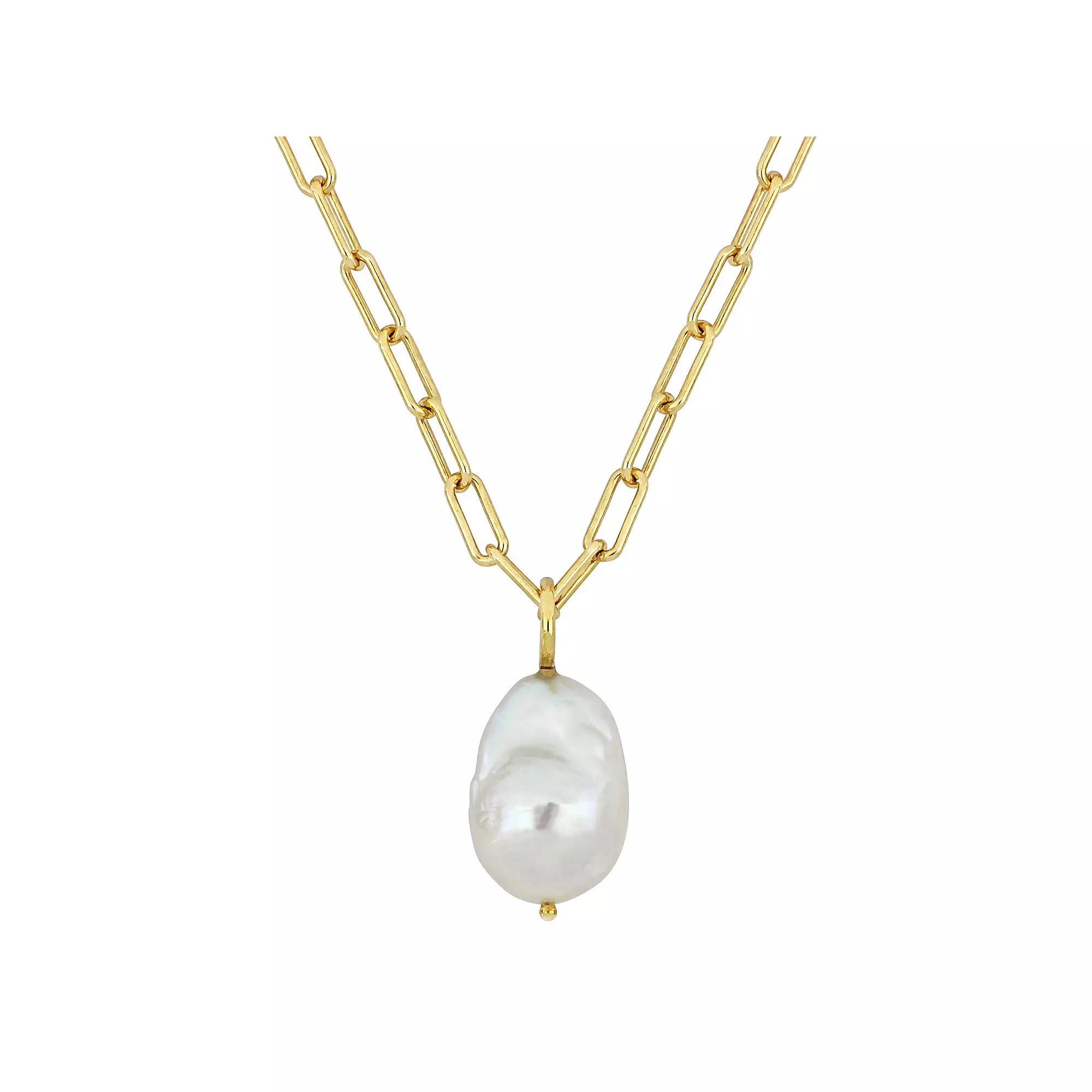 Stella Grace 18k Gold Over Silver Baroque Shape Freshwater Cultured Pearl Link Chain Necklace, Women's, Size: 18", 18k Gold Plated Product Image
