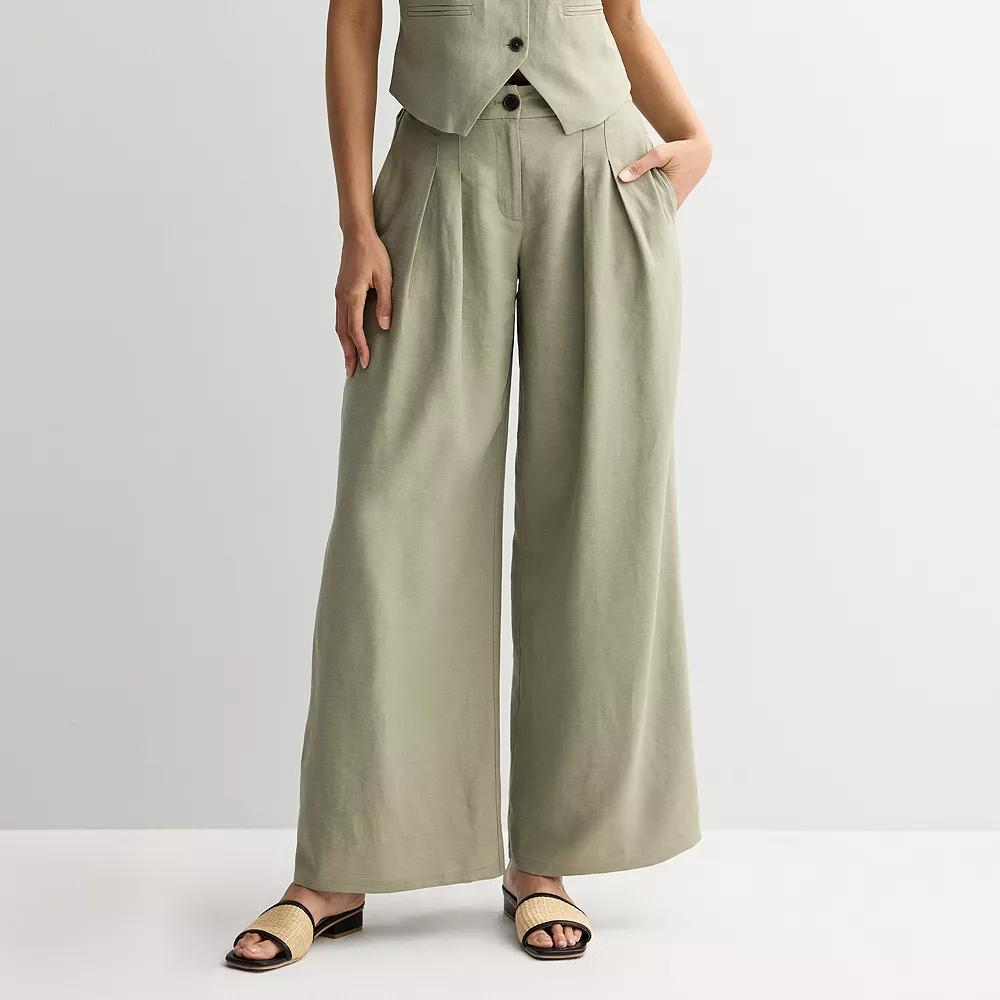 Women's Nine West Pleated Linen Pants, Size: Medium, Laughlin Green Product Image