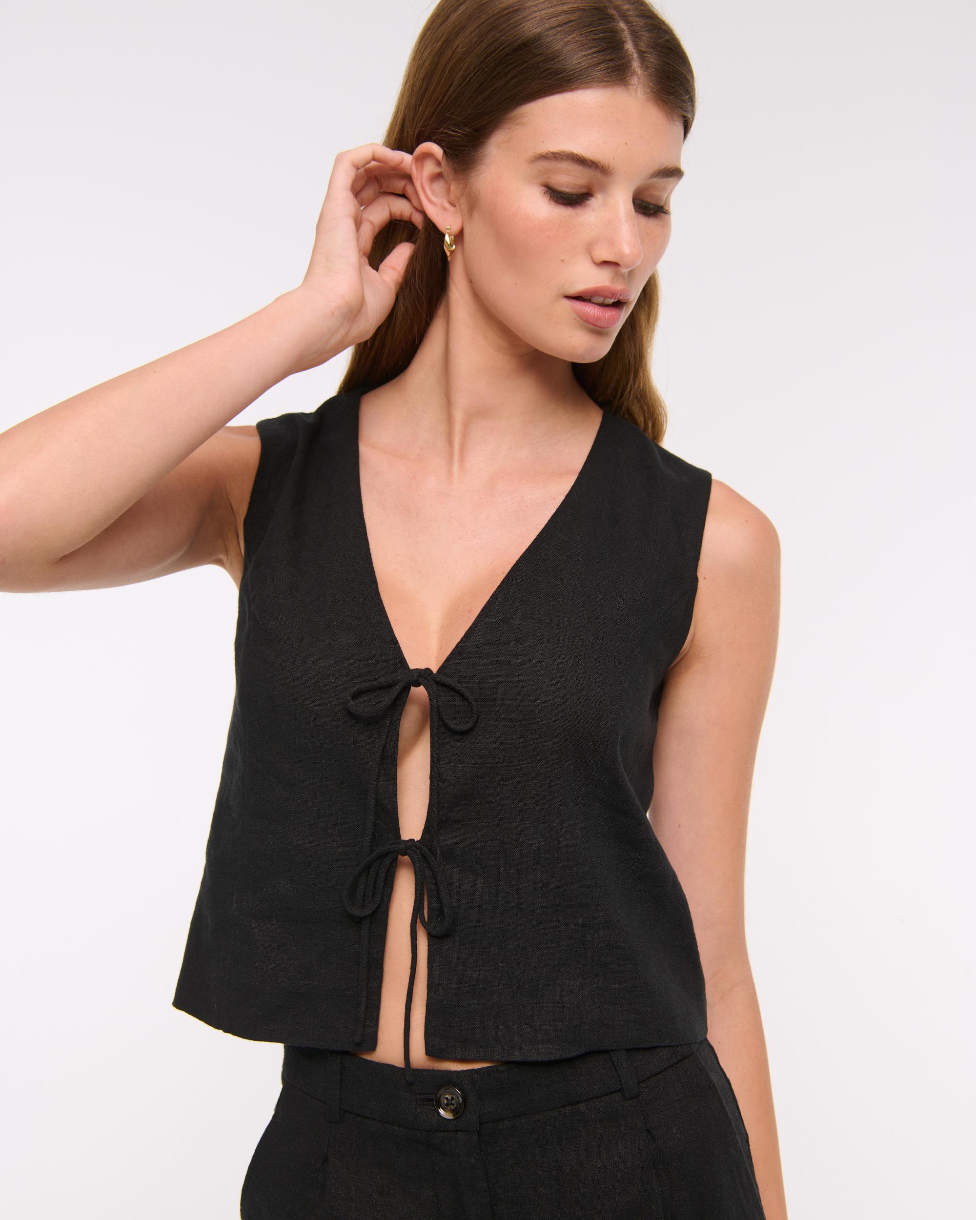 Tie-Front Linen-Blend Vest Product Image