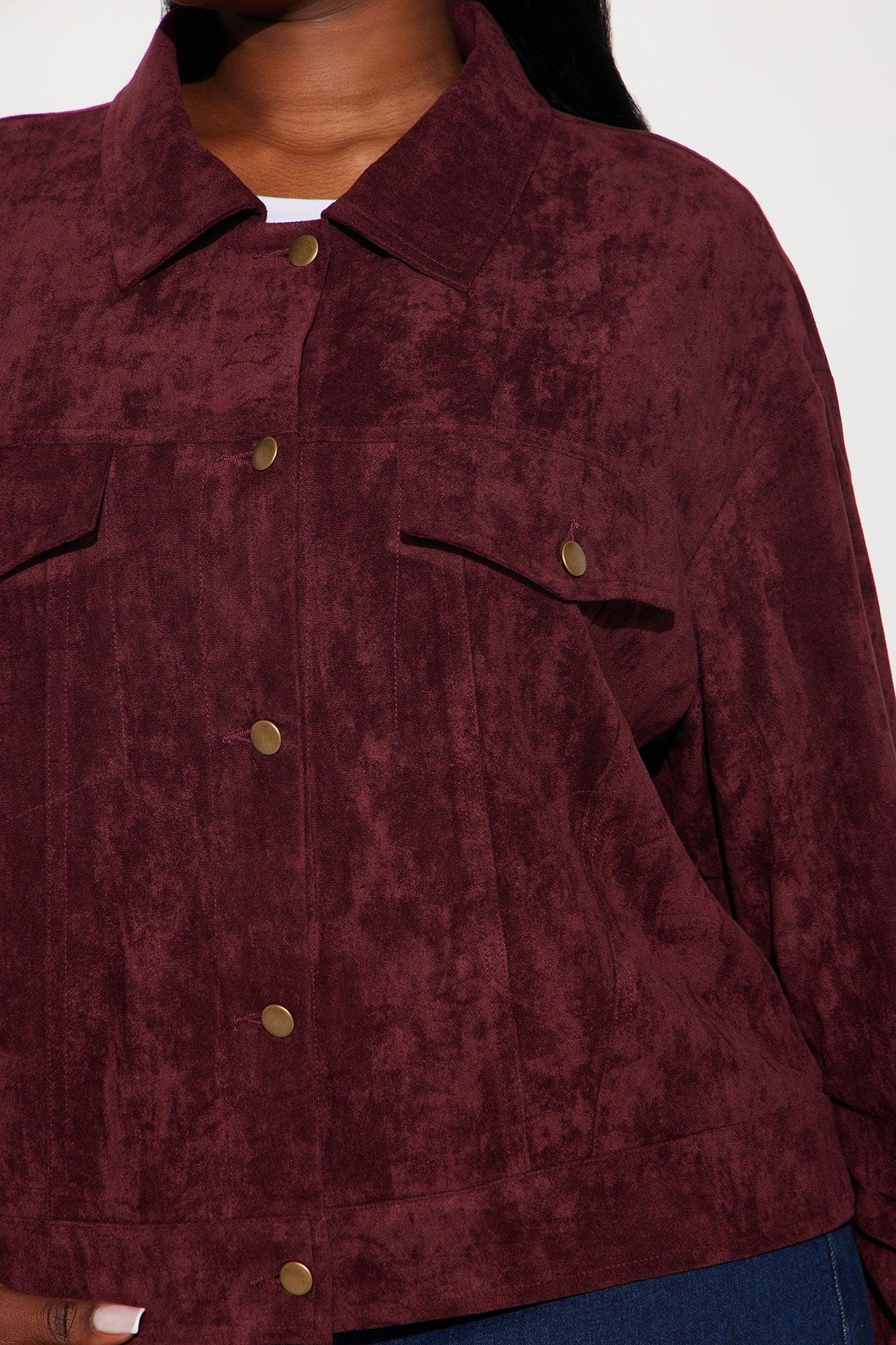 Raven Faux Suede Cropped Jacket - Wine Product Image