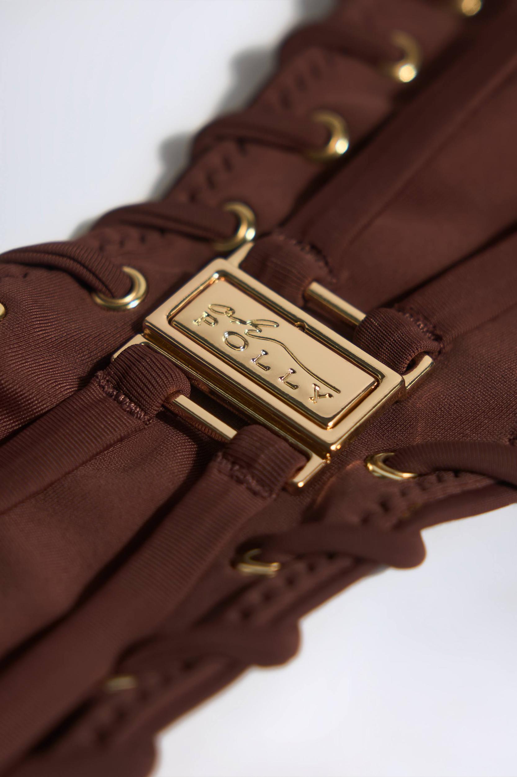 Drawstring Thong Bikini Bottoms in Chocolate Brown Product Image