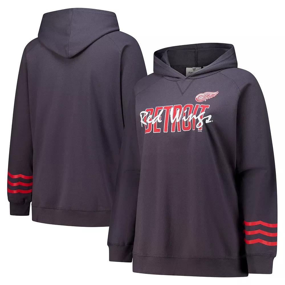 Women's Fanatics Charcoal Detroit Red Wings Plus Size Lightweight Fleece Pullover Hoodie, Size: 3XL Product Image