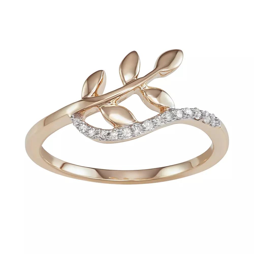10k Gold Diamond Accent Leaf Ring, Women's, Size: 8 Product Image