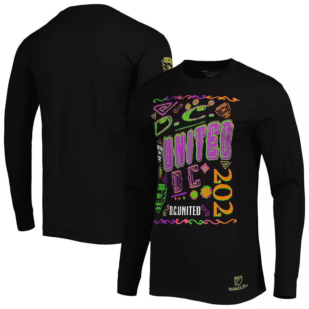 Men's Mitchell & Ness Black D.C. United Papel Picado Long Sleeve T-Shirt,  Product Image