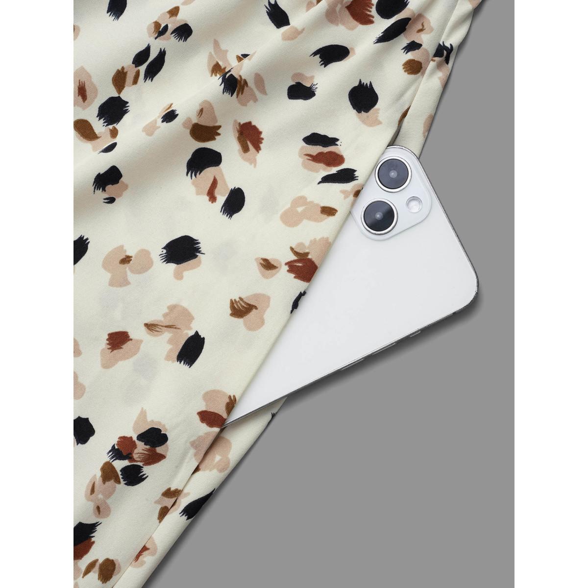 Plus Size Beige Color Leopard Print Frill Trim Blouse Women Elegant Long Sleeve Round Neck Everyday Blouses BloomChic 12/L Product Image