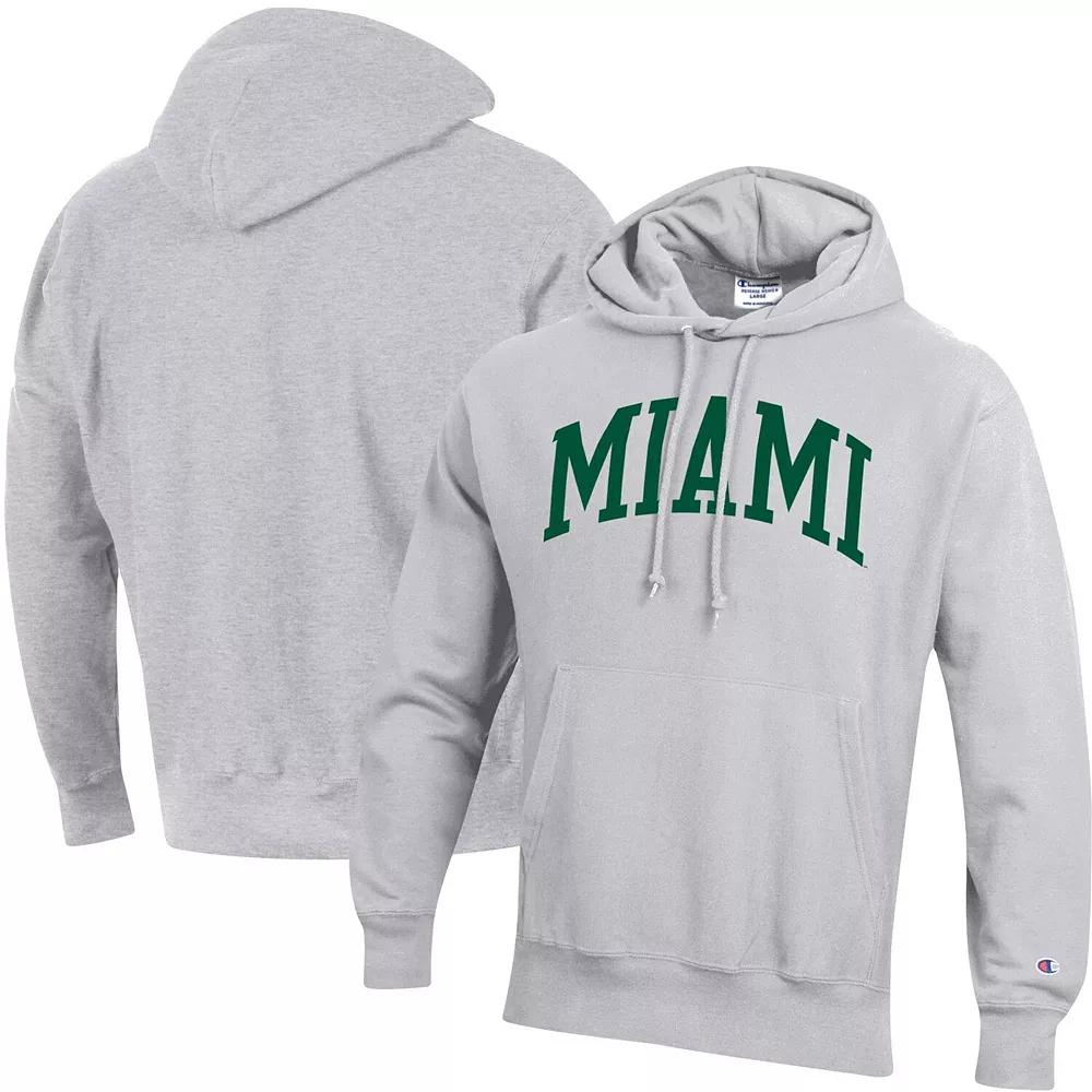 Men's Champion Heathered Gray Miami Hurricanes Team Arch Reverse Weave Pullover Hoodie,  Product Image