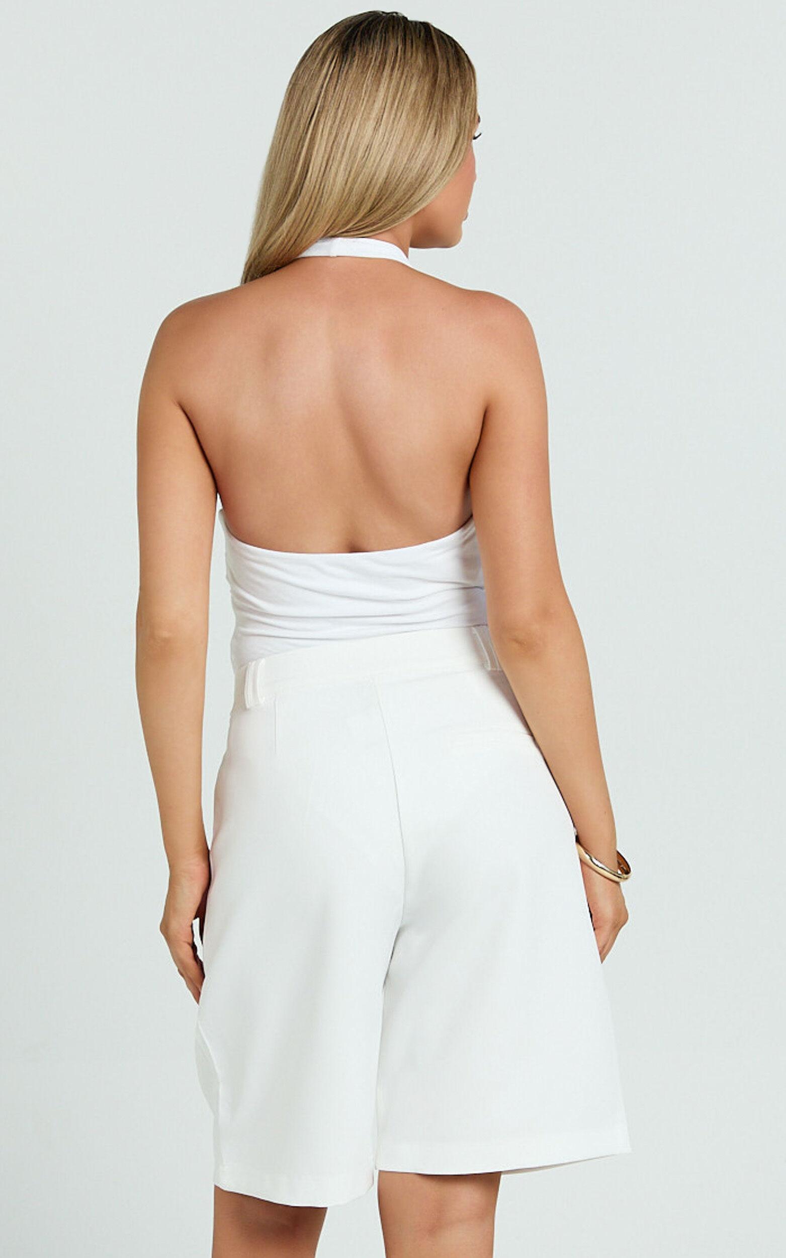 Nola Shorts - Mid Waist Bermuda Relaxed Fit Shorts in White Product Image